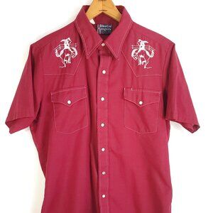 Vtg DeeCee Rangers Western Shirt Men's Large Maroon Dress Tail Snap Front Rodeo